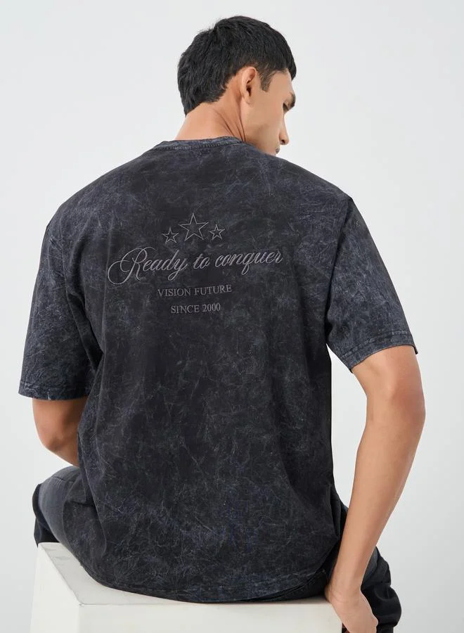 ستايلي Styli Washed Embroidered Detail Heavy Jersey Oversized T-Shirt