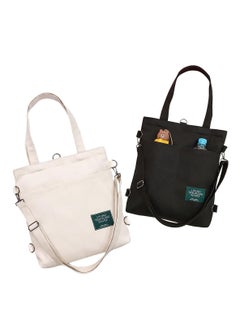2PCS Canvas Tote Bags for Women - Beige & Black Crossbody Shoulder Handbags with Inner Zipper Pocket, Large Capacity, Perfect for Work, Shopping, Travel