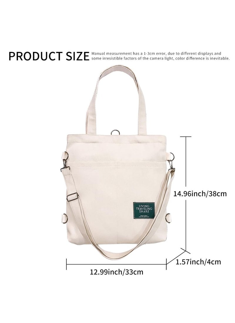 SYOSI - 2PCS Canvas Tote Bags for Women - Beige & Black Crossbody Shoulder Handbags with Inner Zipper Pocket, Large Capacity, Perfect for Work, Shopping, Travel - Image 1