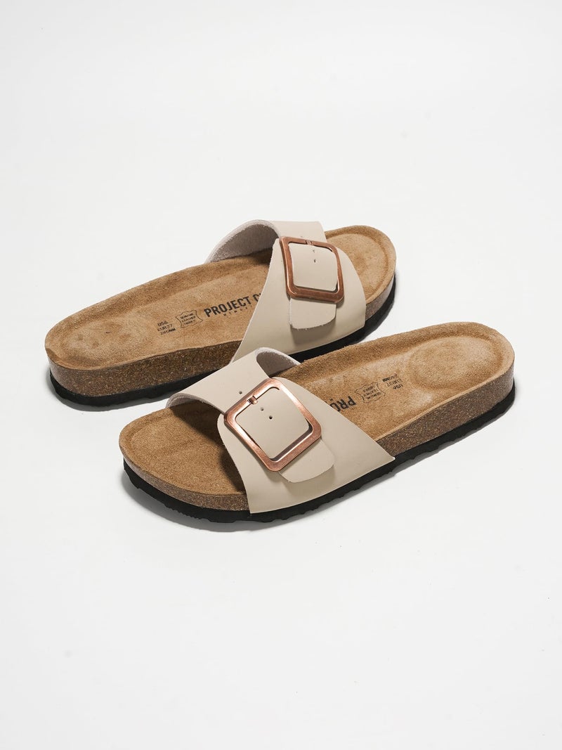 Project Cloud 100% Genuine Leather Sandals Women Dressy Beach Essentials Slides for Women Footwear-Lightweight with Memory Foam Insole Sandals for Women 2026-Womens Slides (Ibiza, Nude, 11) - Image 2