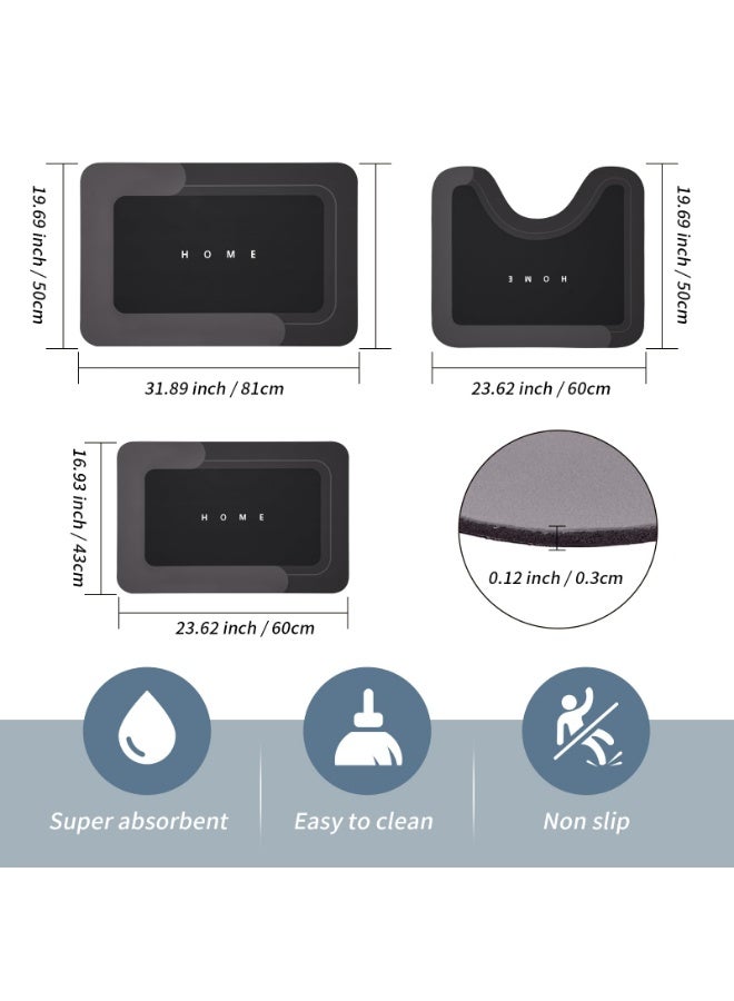 LOKIPA 3PCS Absorbent Bath Mat Magic Rug Sets, Quick Drying Bath Mat Non-Slip Floor Rug Rubber Backed for Bathroom Kitchen Shower Sink (16.9''x23.6''+19.7''x23.6''+19.7''x31.9'', Dark Gray) - Image 2
