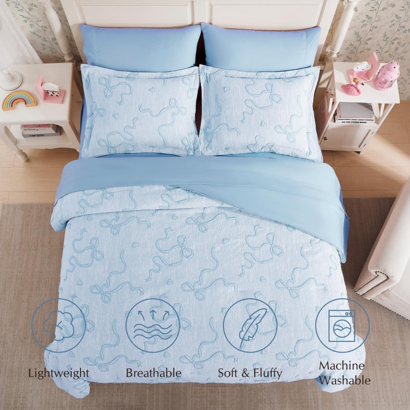 Geniospin Light Blue Twin Comforter Set for Girls- 5 Pieces Bowknot Jacquard Bed in A Bag Twin Bedding Sets with Sheets, Pillowcases & Shams, All Season Kids Comforter Set - Image 4