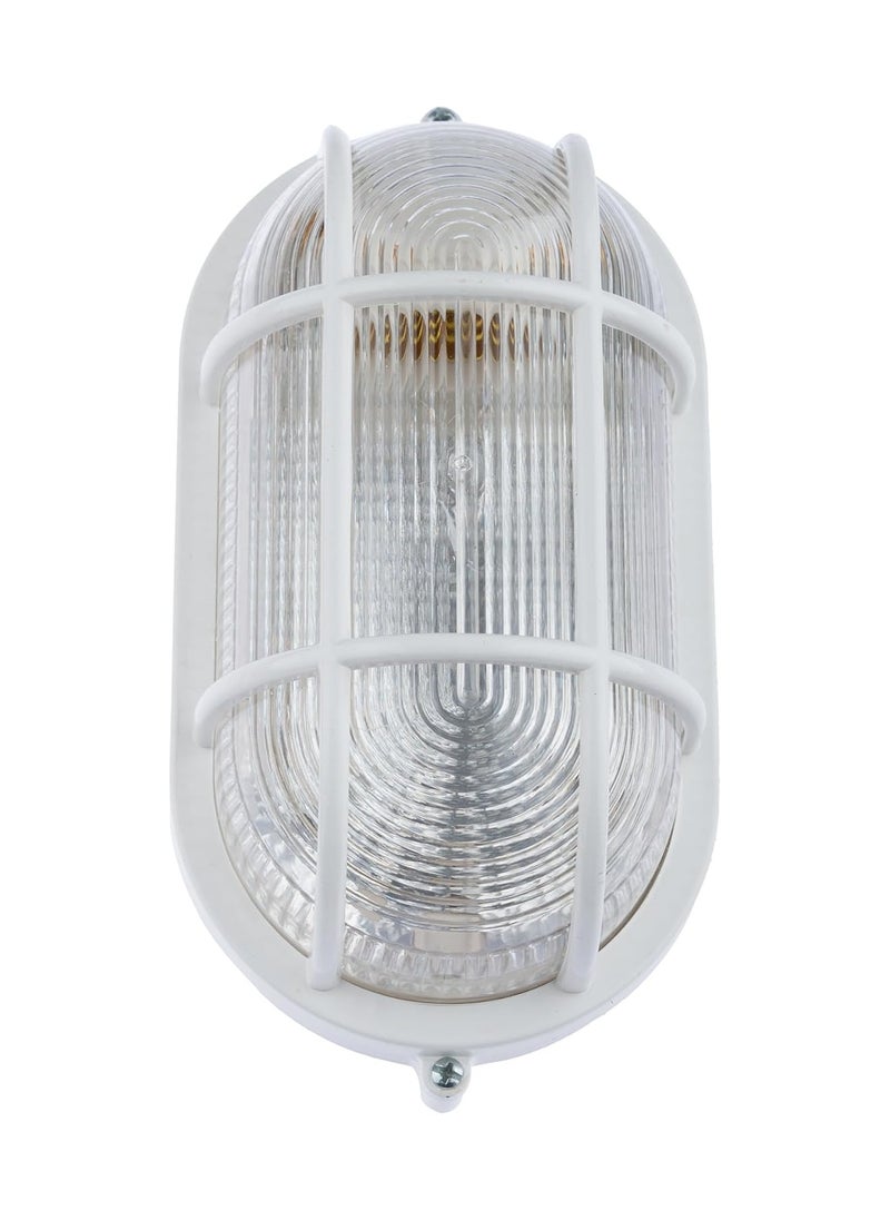 Generic White plastic spotlight - for entrances, doors and roads with a 12-watt yellow LED bulb 