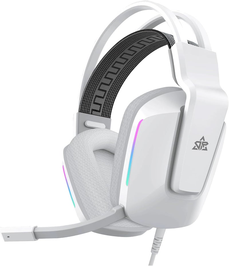 OMIRE RB-C8 Gaming Headset for PC, Ps4, Ps5, Switch,Xbox Headset,Gaming Headphones for Nintendo with Noise Canceling Mic RGB Light Over Ear Headphones 50MM Dynamic Drivers, 3.5MM Audio Jack-White - Image 1