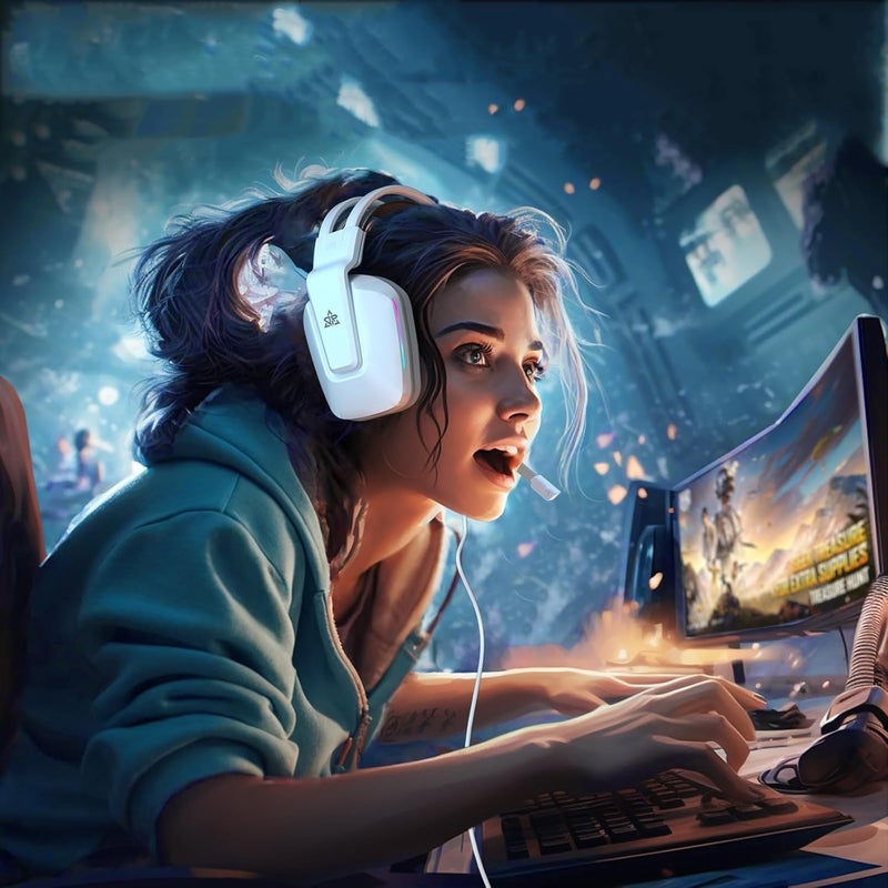 OMIRE RB-C8 Gaming Headset for PC, Ps4, Ps5, Switch,Xbox Headset,Gaming Headphones for Nintendo with Noise Canceling Mic RGB Light Over Ear Headphones 50MM Dynamic Drivers, 3.5MM Audio Jack-White - Image 4