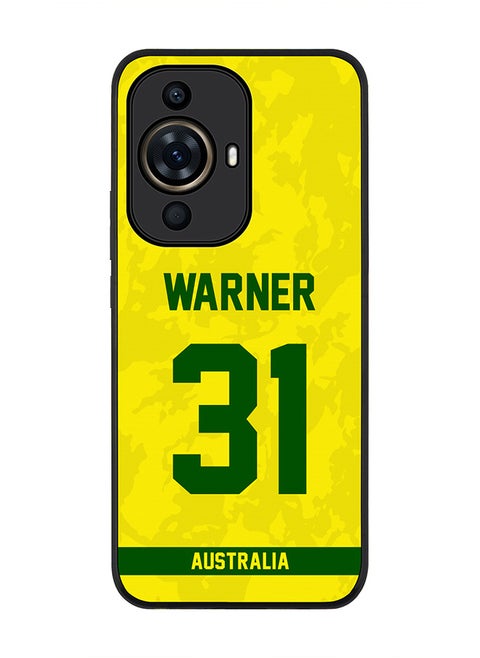 Rugged Black Edge case for Huawei nova 11 Pro, Slim fit Soft Flexible Rubber Edges Anti Drop Cover - Team Australia David Warner, Jersey No 31