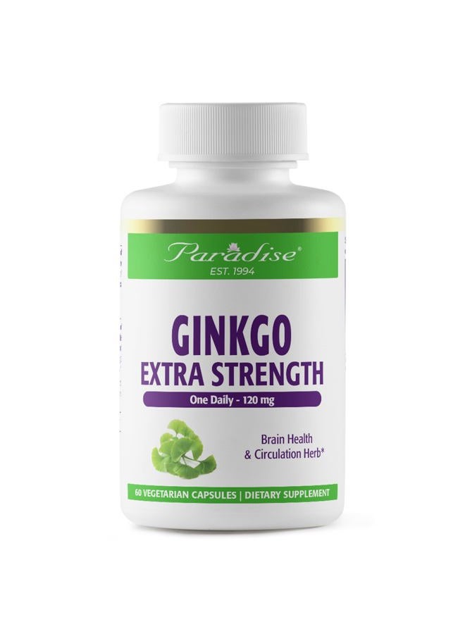 Paradise Herbs Ginkgo Biloba Extract, Super Potent, Ultra Pure, Vegan, Non GMO, Gluten Free, 60 Vegetarian Capsules - Image 1