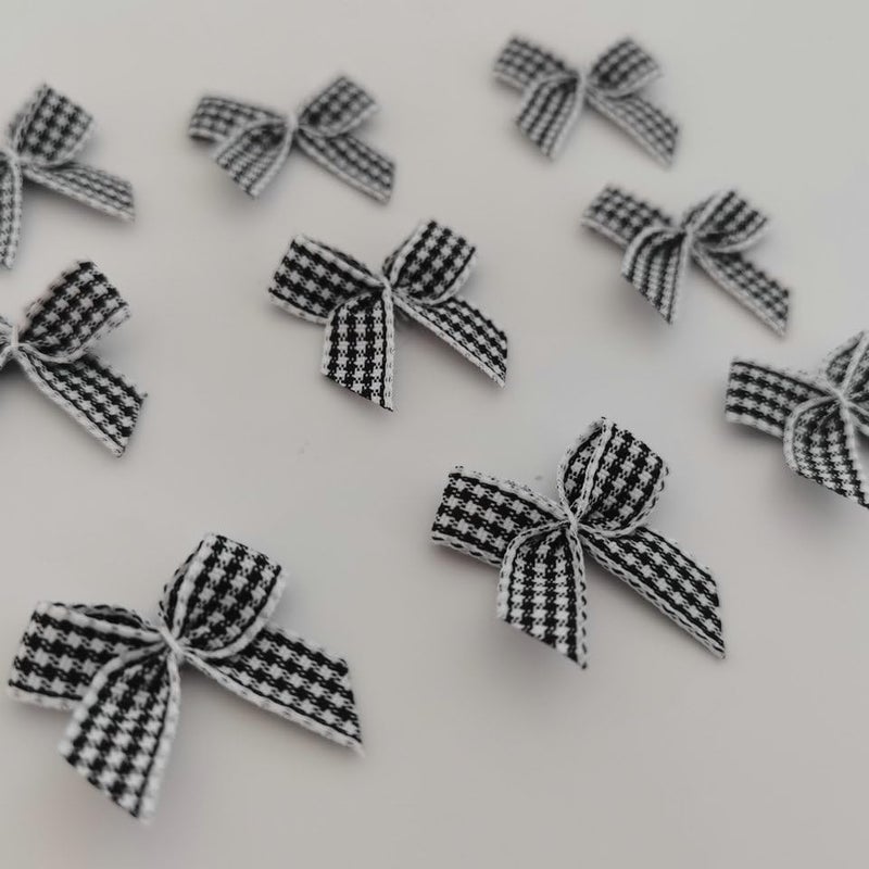 Micomon 50pcs 1.2-Inch Mini Black and White Gingham Ribbon Bows for Crafts Plaid Ribbon Bows Appliques for Autumn Thanks Giving Day Crafts Ornament Embellishment Decoration(Black) - Image 5