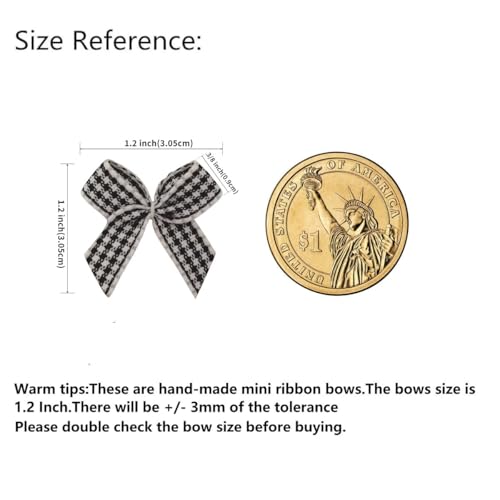 Micomon 50pcs 1.2-Inch Mini Black and White Gingham Ribbon Bows for Crafts Plaid Ribbon Bows Appliques for Autumn Thanks Giving Day Crafts Ornament Embellishment Decoration(Black) - Image 3