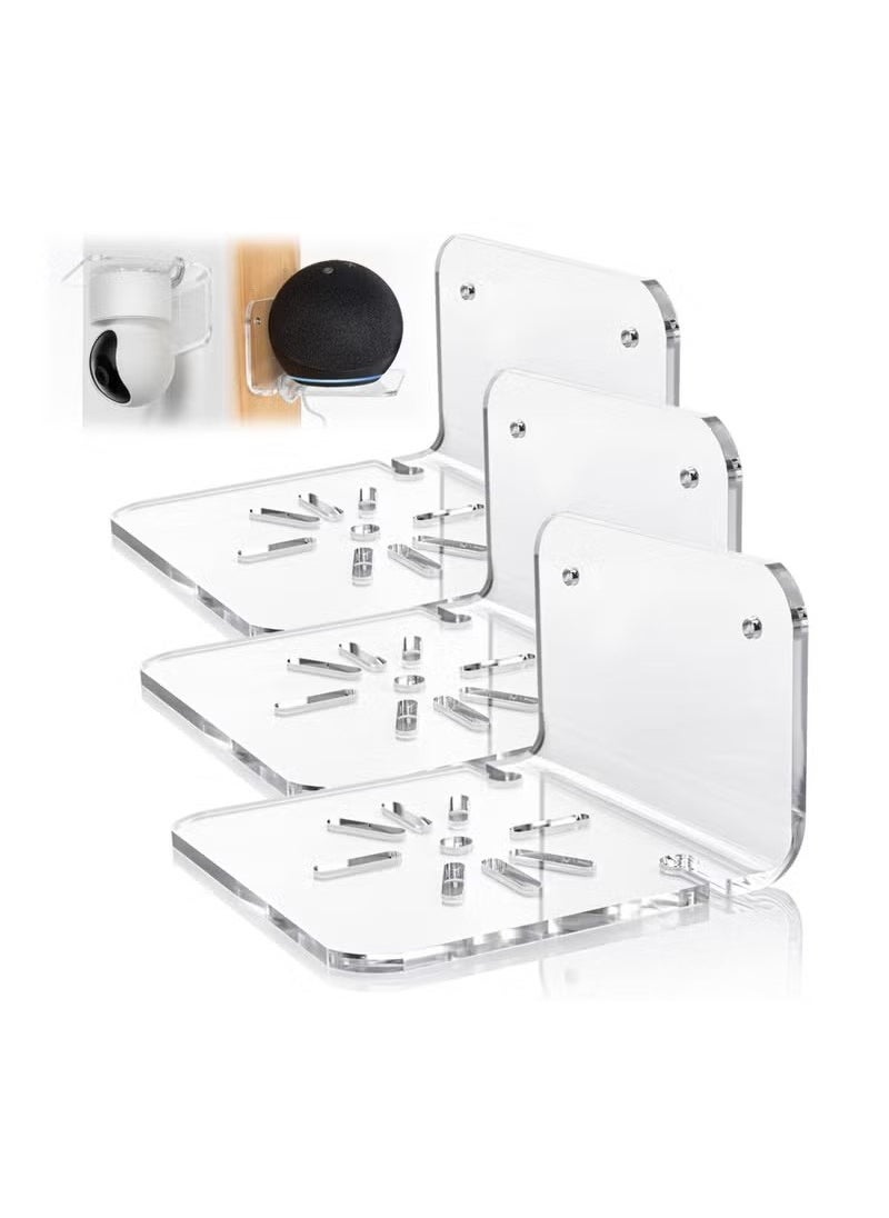 Beauenty Acrylic Small Wall Shelf Set of 3 for Security Cameras, Speakers, Baby Monitors, Universal Adhesive Shelf Easy to Install No Drill, with Cable Clips (Clear)  - Image 1
