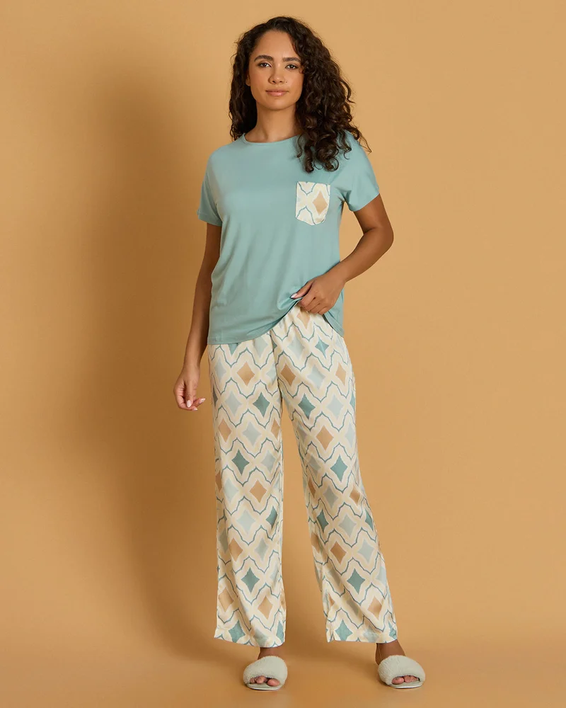 Redtag Women Blue Printed Pyjama Set