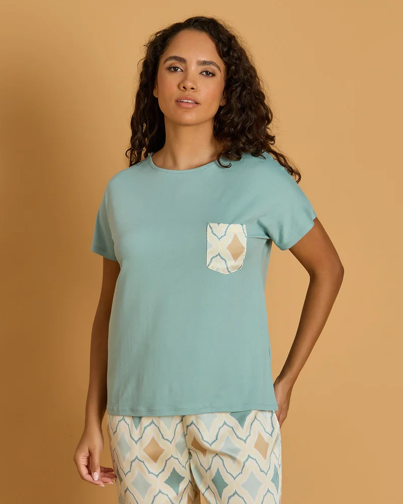 Redtag Women Blue Printed Pyjama Set