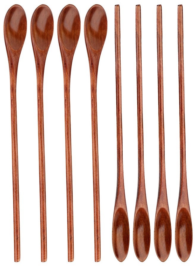 rolyta 8 Pieces Wooden Spoons Set, 8 Inch Small Wooden Spoons for honey, Long Handle Mixing Teaspoon, Handmade Wood Coffee Spoon, Tiny Stirring Spoon for Kitchen Desserts Tasting - Image 1