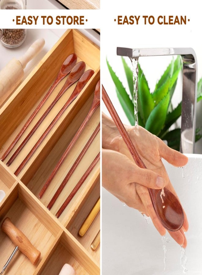 rolyta 8 Pieces Wooden Spoons Set, 8 Inch Small Wooden Spoons for honey, Long Handle Mixing Teaspoon, Handmade Wood Coffee Spoon, Tiny Stirring Spoon for Kitchen Desserts Tasting - Image 5