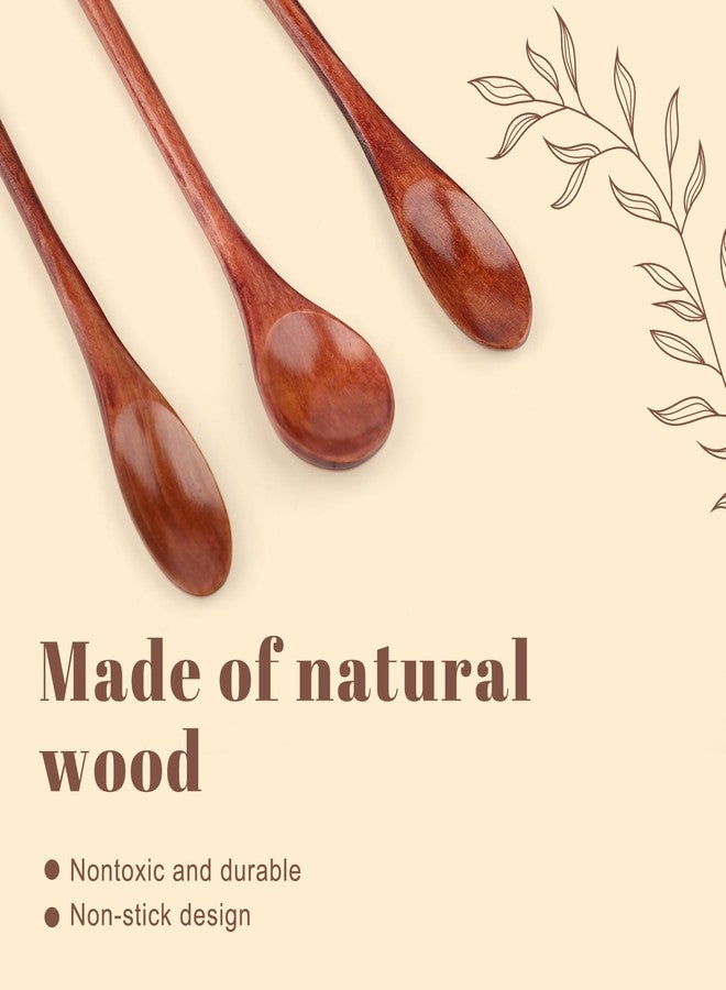 rolyta 8 Pieces Wooden Spoons Set, 8 Inch Small Wooden Spoons for honey, Long Handle Mixing Teaspoon, Handmade Wood Coffee Spoon, Tiny Stirring Spoon for Kitchen Desserts Tasting - Image 3