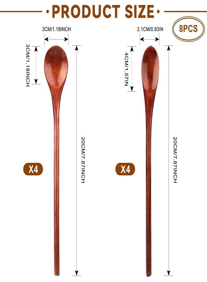 rolyta 8 Pieces Wooden Spoons Set, 8 Inch Small Wooden Spoons for honey, Long Handle Mixing Teaspoon, Handmade Wood Coffee Spoon, Tiny Stirring Spoon for Kitchen Desserts Tasting - Image 2