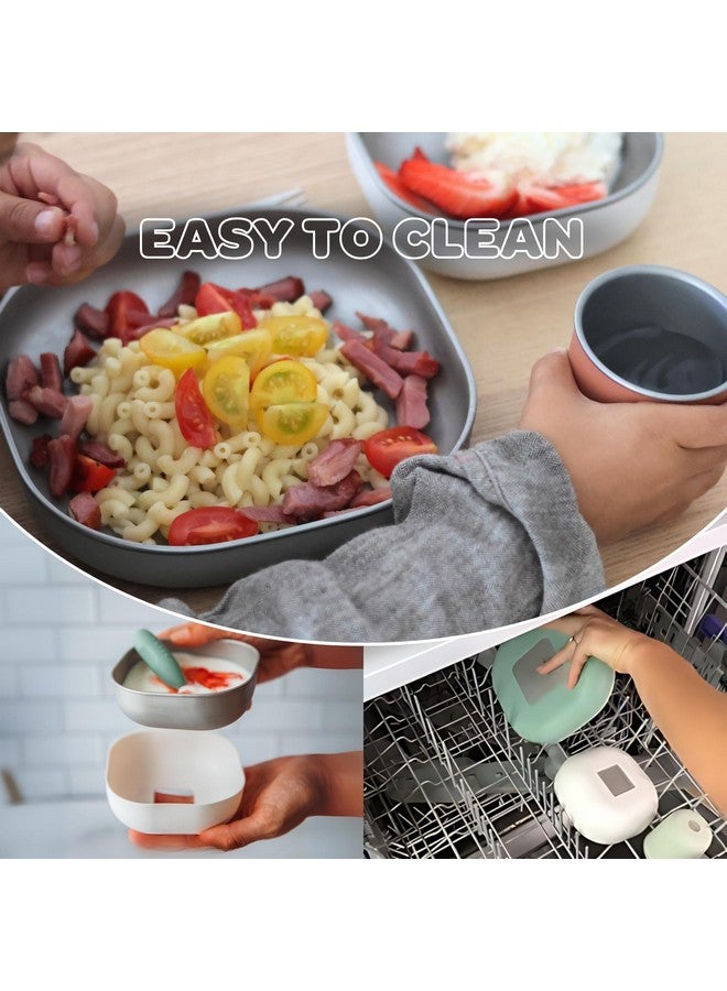 بيابا طقم وجبات بيبا من الفولاذ المقاوم للصدأ | آمن للاستخدام في الميكروويف والفرن | أطباق أطفال وأوعية وأكواب بغطاء سيليكون مانع للانزلاق | أطباق أطفال غير سامة، لون تيراكوتا - Image 4