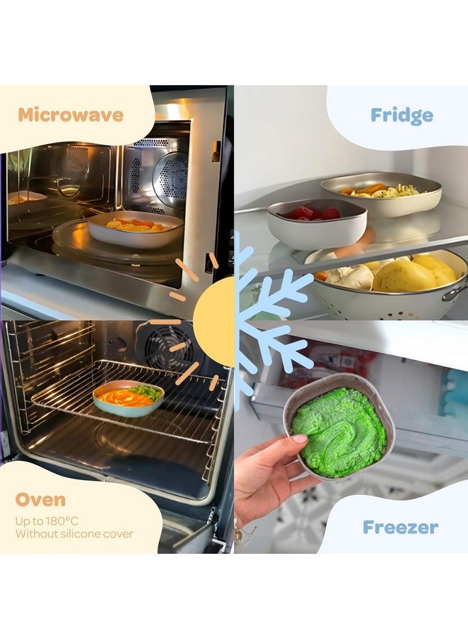 بيابا طقم وجبات بيبا من الفولاذ المقاوم للصدأ | آمن للاستخدام في الميكروويف والفرن | أطباق أطفال وأوعية وأكواب بغطاء سيليكون مانع للانزلاق | أطباق أطفال غير سامة، لون تيراكوتا - Image 3