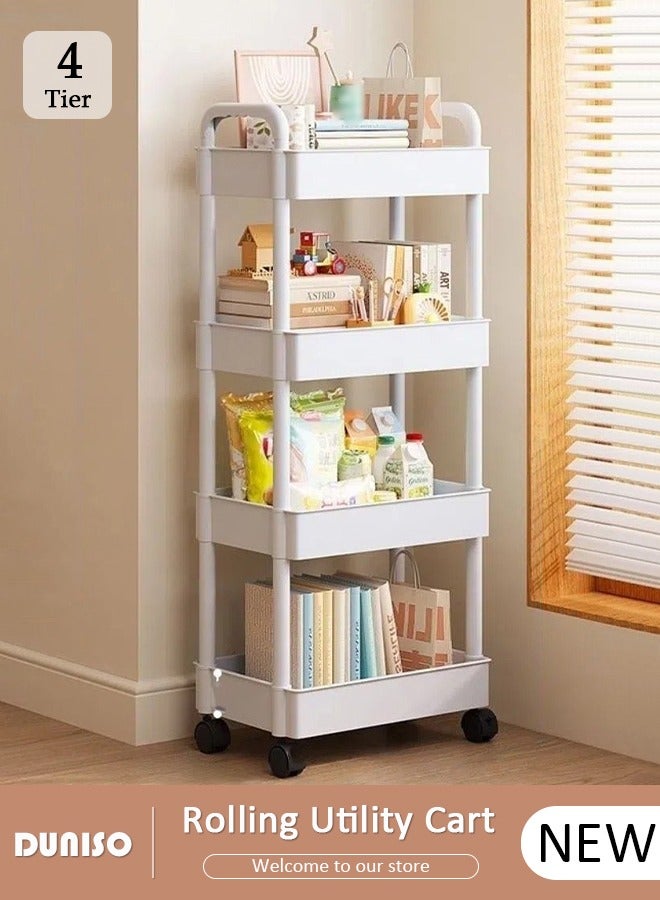 DUNISO 4 Tier Rolling Utility Cart Multifunctional Storage Organizer with Wheels Plastic Storage Cart Multipurpose Storage Rack for Bathroom Kitchen Laundry Bedroom Office(White)  - Image 1