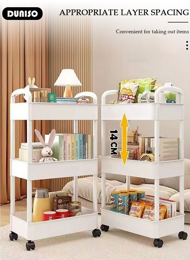 DUNISO 4 Tier Rolling Utility Cart Multifunctional Storage Organizer with Wheels Plastic Storage Cart Multipurpose Storage Rack for Bathroom Kitchen Laundry Bedroom Office(White)  - Image 3