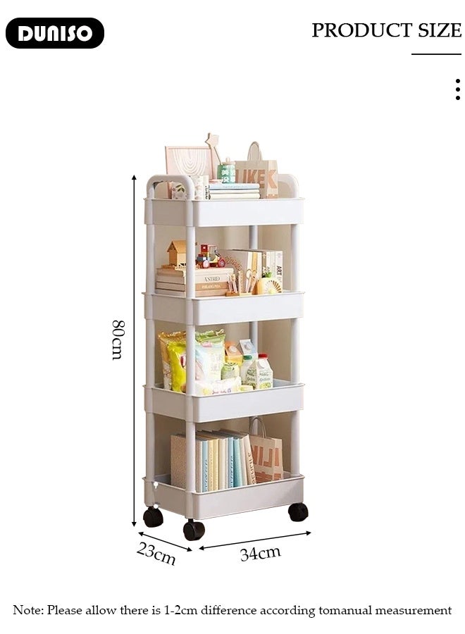 DUNISO 4 Tier Rolling Utility Cart Multifunctional Storage Organizer with Wheels Plastic Storage Cart Multipurpose Storage Rack for Bathroom Kitchen Laundry Bedroom Office(White)  - Image 2