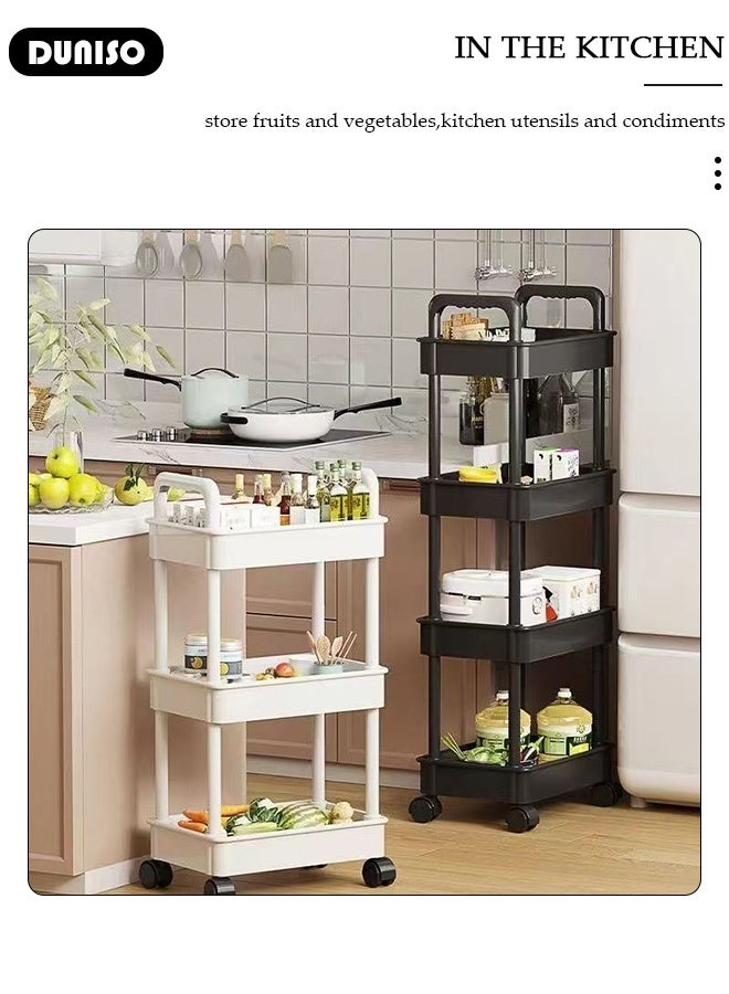 DUNISO 4 Tier Rolling Utility Cart Multifunctional Storage Organizer with Wheels Plastic Storage Cart Multipurpose Storage Rack for Bathroom Kitchen Laundry Bedroom Office(White)  - Image 4