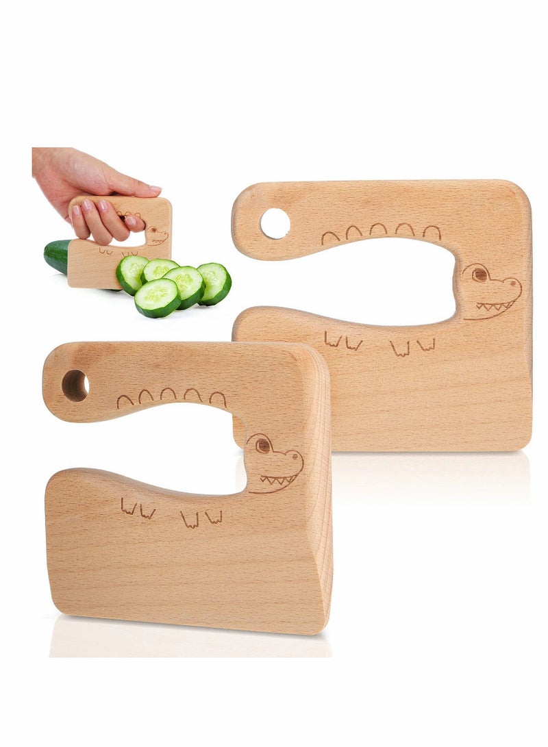 Excefore Wooden Kids Cooking Knives, Kitchen Toys Kids Wooden Knife Cutter Vegetable and Fruit Cutter for Kids Pretend Role Play for Fruits, Bread, Cakes, 2 Pieces - Image 1