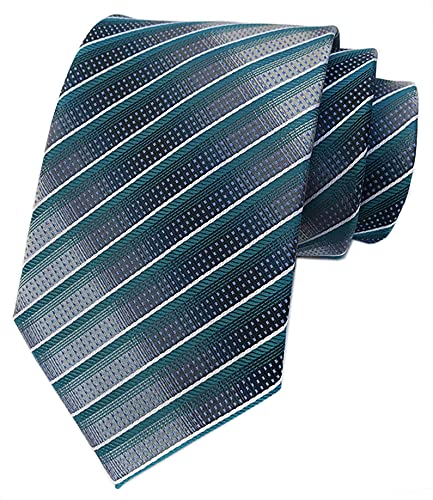 Secdtie Men Stripe Peacock Green Grey Tie Woven Necktie Creative Design Gift for Dad Son - Image 3