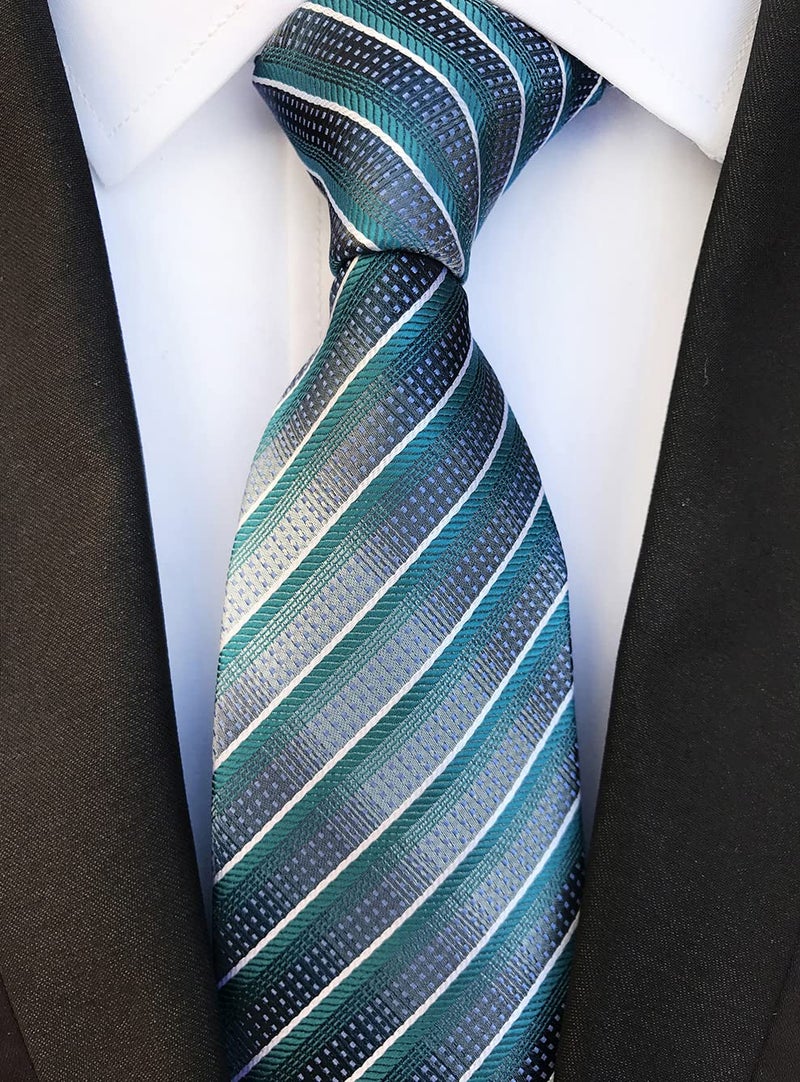 Secdtie Men Stripe Peacock Green Grey Tie Woven Necktie Creative Design Gift for Dad Son - Image 2
