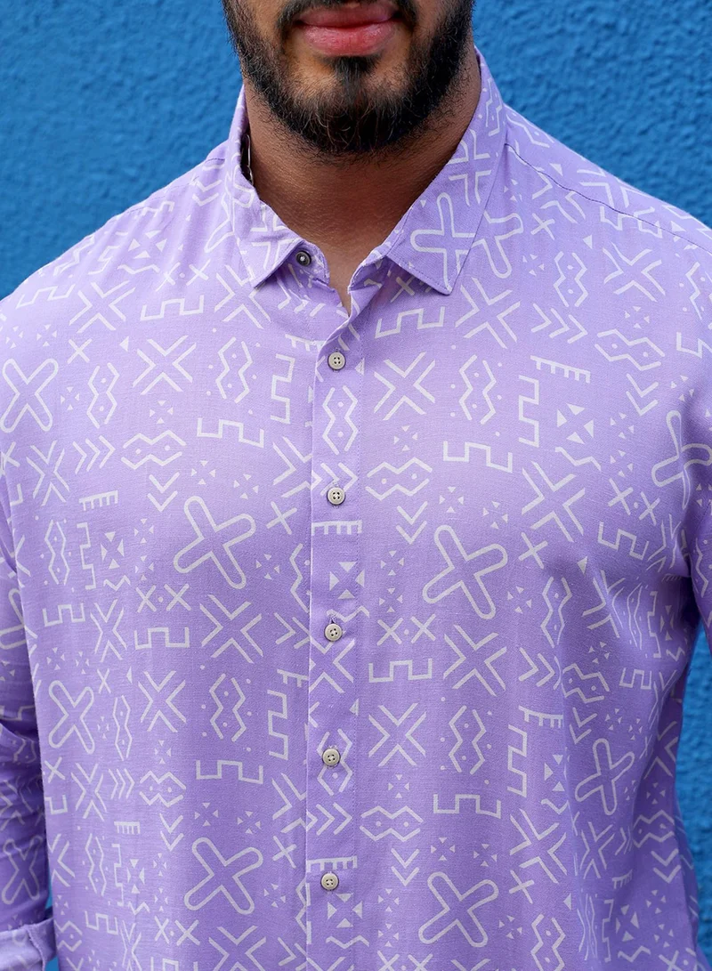 Instafab Plus Instafab Plus Men's Lavender Minimal Aztec Shirt For Casual Wear | Spread Collar | Long Sleeve | Button Closure | Heavy Rayon Shirt Crafted With Comfort Fit For Everyday Wear