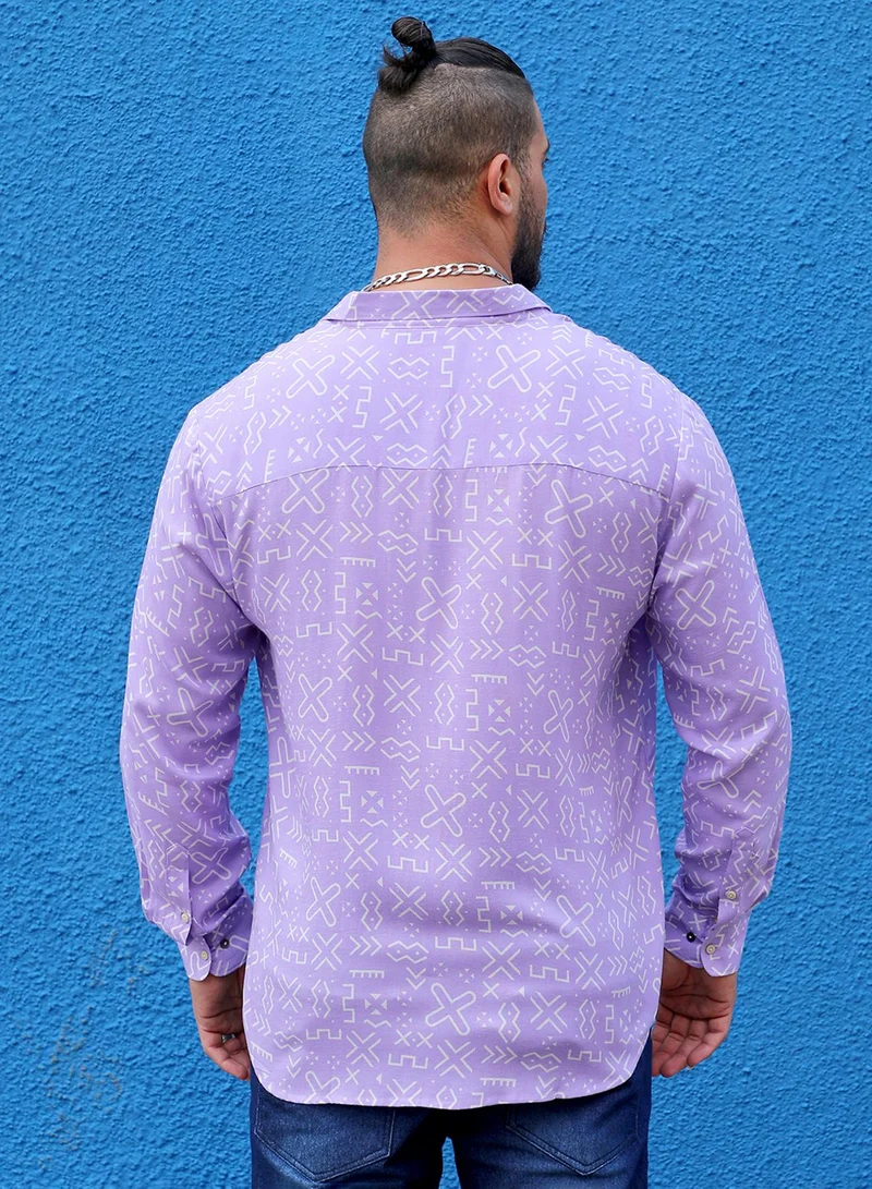 Instafab Plus Instafab Plus Men's Lavender Minimal Aztec Shirt For Casual Wear | Spread Collar | Long Sleeve | Button Closure | Heavy Rayon Shirt Crafted With Comfort Fit For Everyday Wear