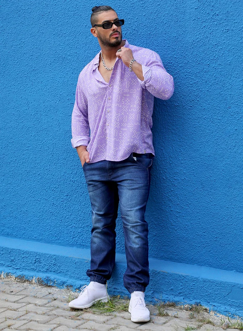 Instafab Plus Instafab Plus Men's Lavender Minimal Aztec Shirt For Casual Wear | Spread Collar | Long Sleeve | Button Closure | Heavy Rayon Shirt Crafted With Comfort Fit For Everyday Wear