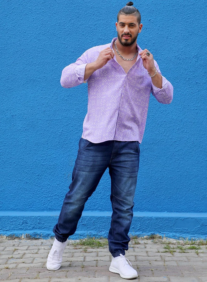 Instafab Plus Instafab Plus Men's Lavender Minimal Aztec Shirt For Casual Wear | Spread Collar | Long Sleeve | Button Closure | Heavy Rayon Shirt Crafted With Comfort Fit For Everyday Wear