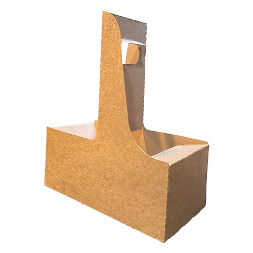 C-Store Packaging 2 Cup Drink Carrier with Handle | Kraft Paperboard Cup Holder | Disposable Cup Holder for Hot or Cold Drinks | Cup Carrier for Food Delivery Services, Uber Eats, Door Dash (15) - Image 2