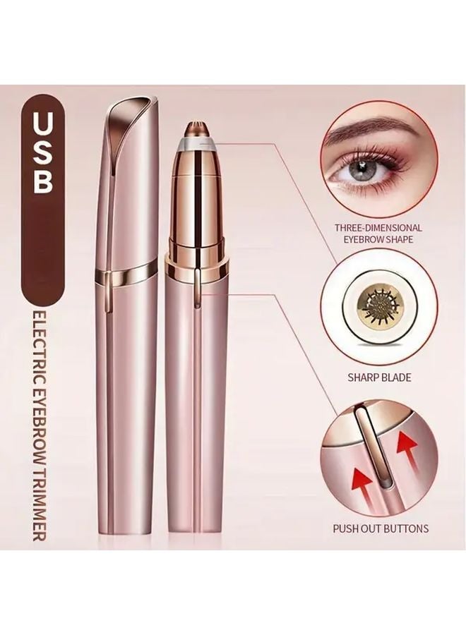 Rose Golden USB Electric Eyebrow Trimmer Rechargeable Portable For Women - Image 1