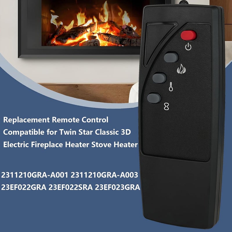 uehba Replacement Remote Control for Twin Star 2311210GRA-A001 2311210GRA-A003 23EF022GRA 23EF022SRA 23EF023GRA Classic 3D Electric Fireplace Heater Stove Heater - Image 3