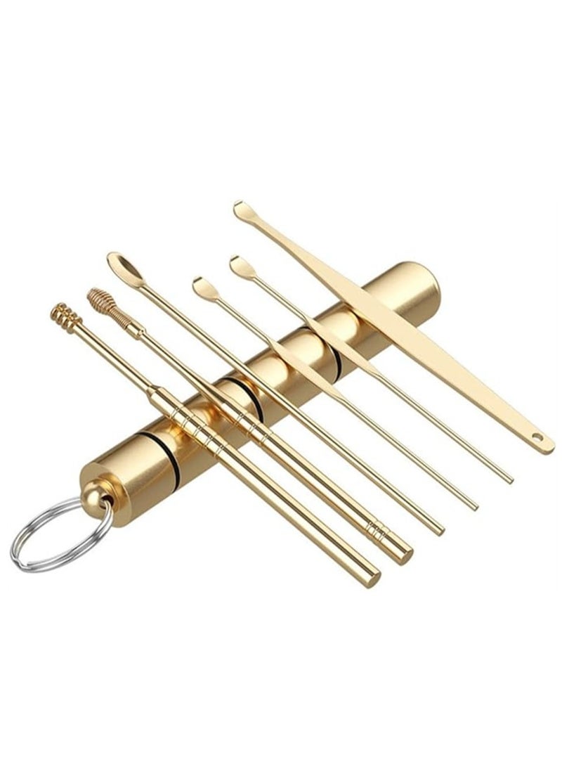 6 Pcs/Set Ear Wax Pickers Stainless Steel Earpick Wax Remover Piercing Kit Earwax Curette Spoon Care Ear Clean Tool Ear Cleaner - Image 4