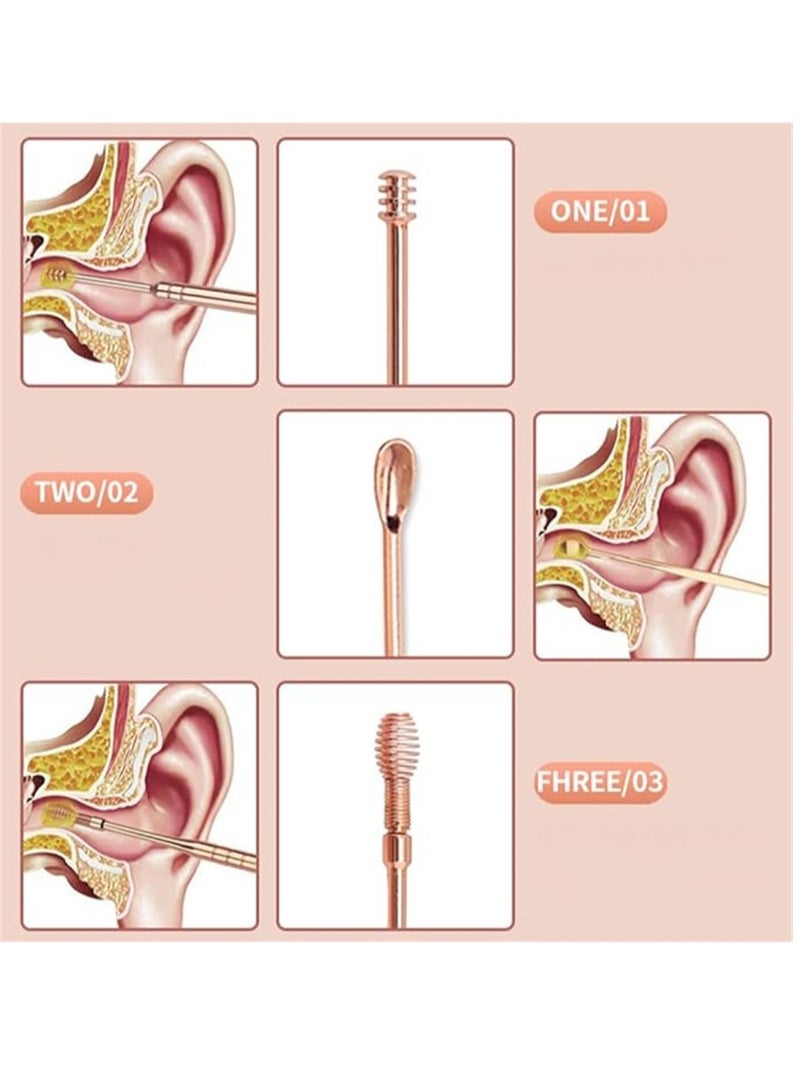 6 Pcs/Set Ear Wax Pickers Stainless Steel Earpick Wax Remover Piercing Kit Earwax Curette Spoon Care Ear Clean Tool Ear Cleaner - Image 5
