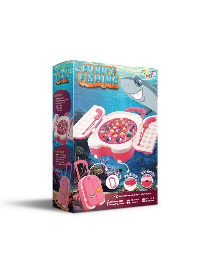 popsugar Kid Rechargeable Magnetic Fishing Game | C-Type Charging | Music & Lights | Best for Gifting | Made in India-Pink - Image 2