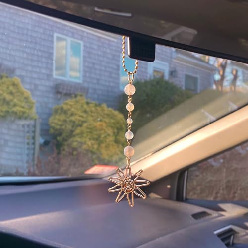 YTYAB Sun Hanging Car CharmGold Rear View Mirror AccessoriesBoho Crystals Decor - Image 1