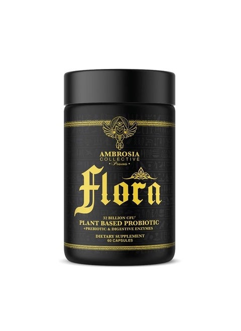 Flora Digestive Enzymes with Probiotics and Prebiotics, Plant Based Gut Health Supplement, 32 Billion CFU, Vegan Probiotic for Digestive Health (30 Servings)
