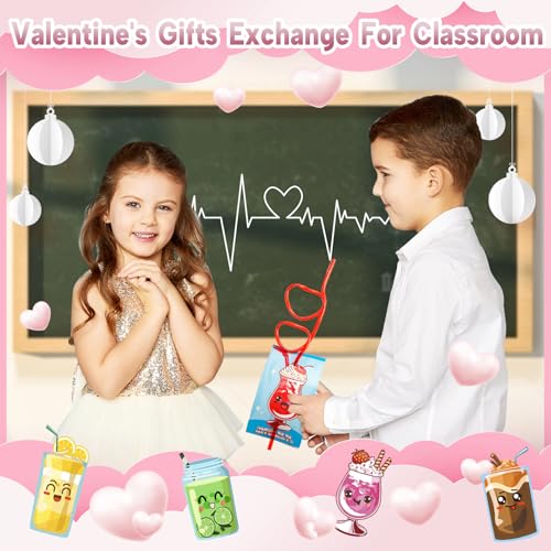 ZIRSENG 32 PACK Crazy Loop Reusable Drinking Straws Valentines Day Cards for Kids Classroom Valentine Day Gifts for Classroom Exchange Prize Drinking Straws Bulk for Party Favors - Image 5