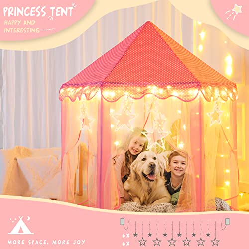 Senodeer Princess Tent for Girls with Big Star Lights Kids Playhouse Castle Play Tent Birthday Girl Gift Indoor Princess Game Pink Big Star Lights - Image 5