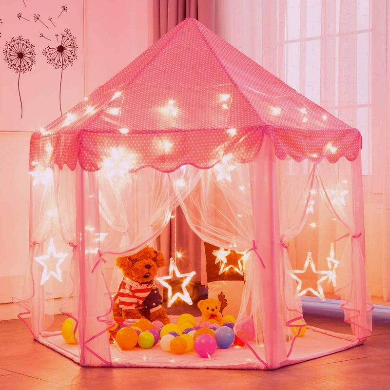 Senodeer Princess Tent for Girls with Big Star Lights Kids Playhouse Castle Play Tent Birthday Girl Gift Indoor Princess Game Pink Big Star Lights - Image 3