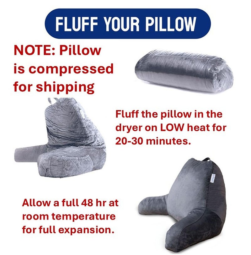 ComfortSpa Reading Pillow for Bed Adult Size, Back Rest Pillow with Arms, Pockets and Washable Cover; Use as a Back Pillow for Bed Sitting Up for Bedrest or Relief from GERD Heartburn (Large Grey) - Image 2