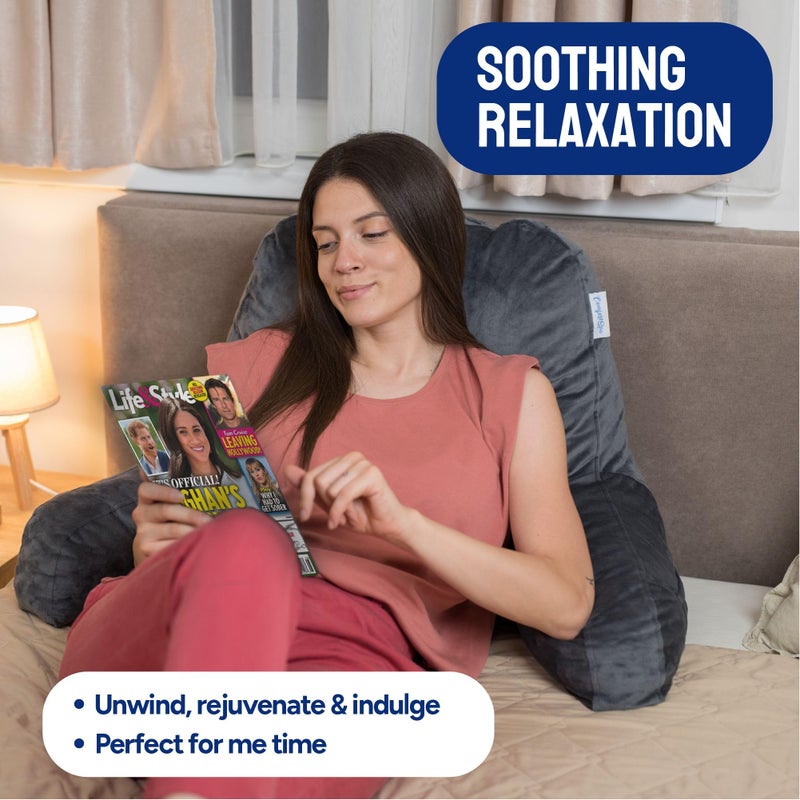 ComfortSpa Reading Pillow for Bed Adult Size, Back Rest Pillow with Arms, Pockets and Washable Cover; Use as a Back Pillow for Bed Sitting Up for Bedrest or Relief from GERD Heartburn (Large Grey) - Image 3