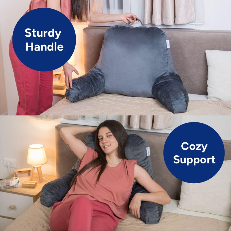 ComfortSpa Reading Pillow for Bed Adult Size, Back Rest Pillow with Arms, Pockets and Washable Cover; Use as a Back Pillow for Bed Sitting Up for Bedrest or Relief from GERD Heartburn (Large Grey) - Image 4