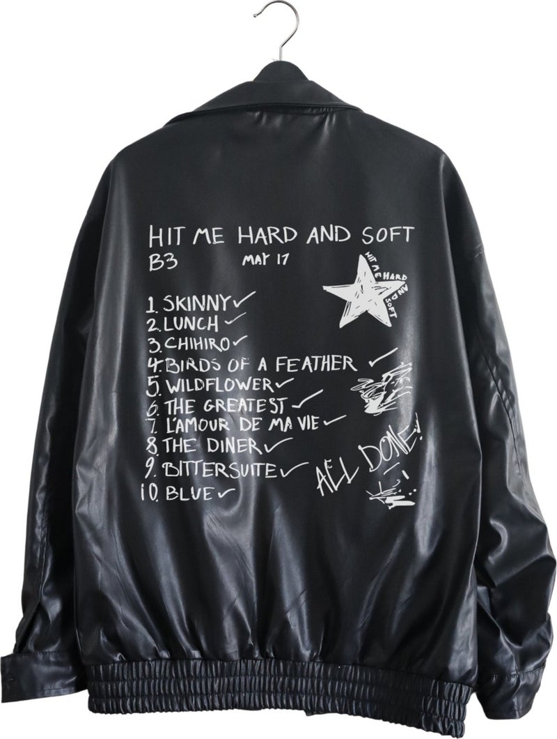 Fuddy Moda Oversize Billie Eilish Printed Streetwear Black Lined Leather Jacket, Hit Me Hard And Soft Leather Jacket - Image 5