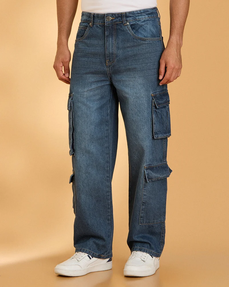 Redtag Men Navy Cargo Jeans