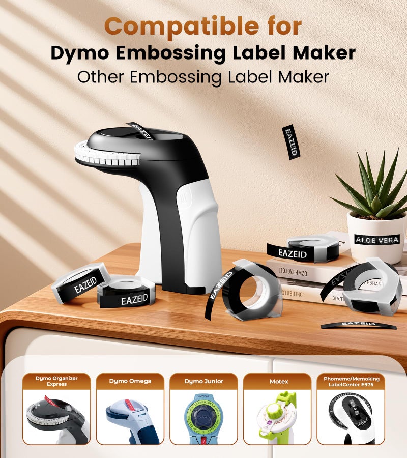 EazeID Replacement for Dymo Embossing Label Tape Black 3/8 Inch 3D Plastic 1741670 for Dymo Organizer Xpress Label Maker Refills 1540 1550 1570 Office Mate II 12965 DYM12966 Embossed Labels, 5-Pack - Image 2